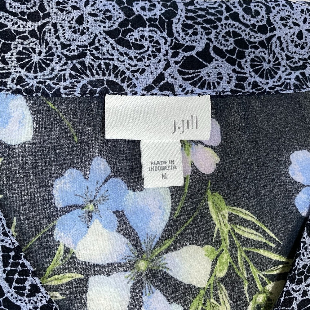 J.JILL floral Blouse MEDIUM Sheer navy blue - Picture 2 of 8
